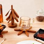 Wood Trivet Hand-Carved Hardwood Set Of 3 With Holder