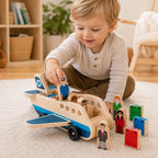 Wooden Airplane Toy Solid Wood Push-Pull With Pilot Figures