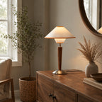 Wooden Base & Fabric Shade Plug-In Table Lamp