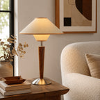 Wooden Base & Fabric Shade Plug-In Table Lamp