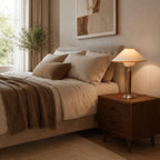 Wooden Base & Fabric Shade Plug-In Table Lamp