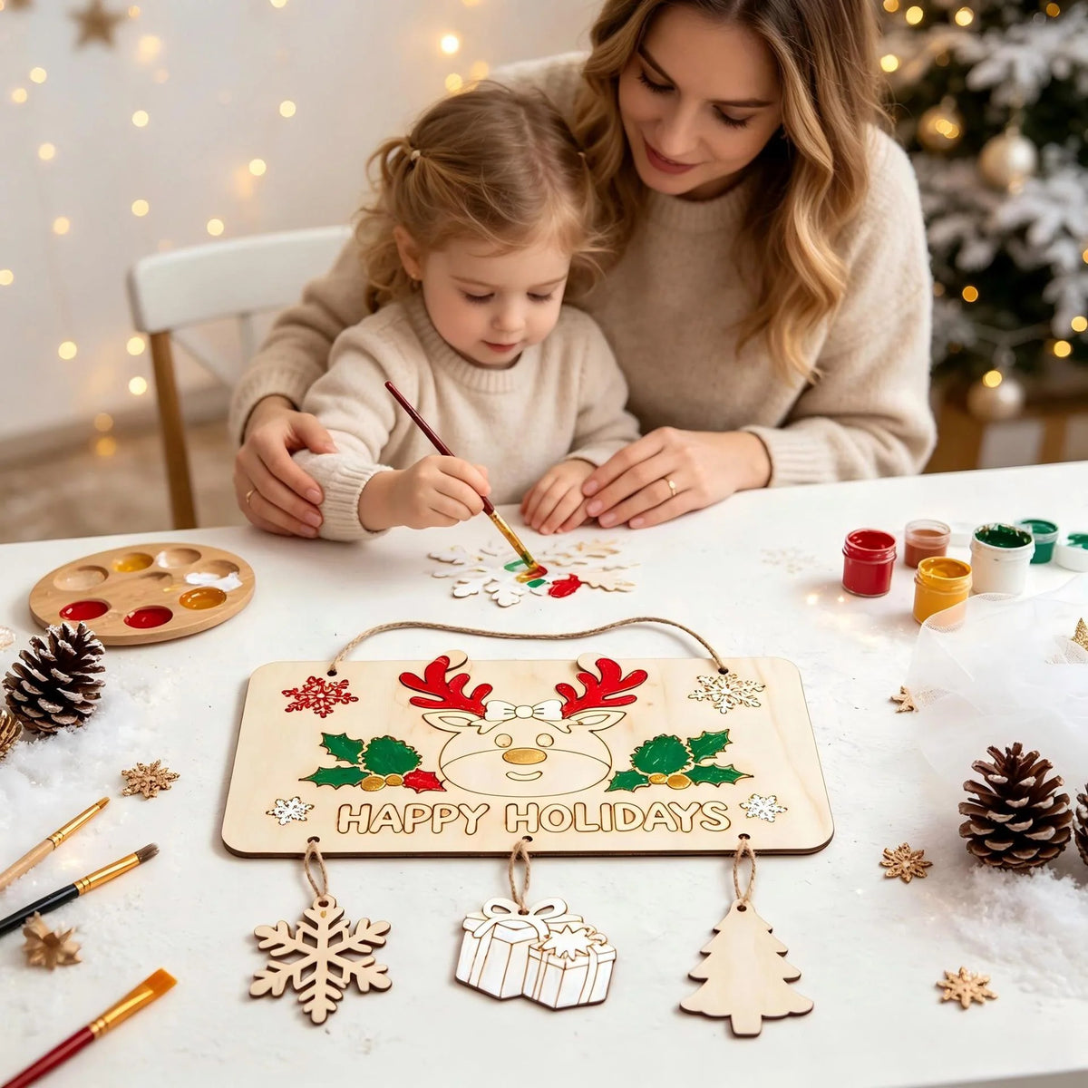 Wooden Christmas Sign Engraved Hanging String