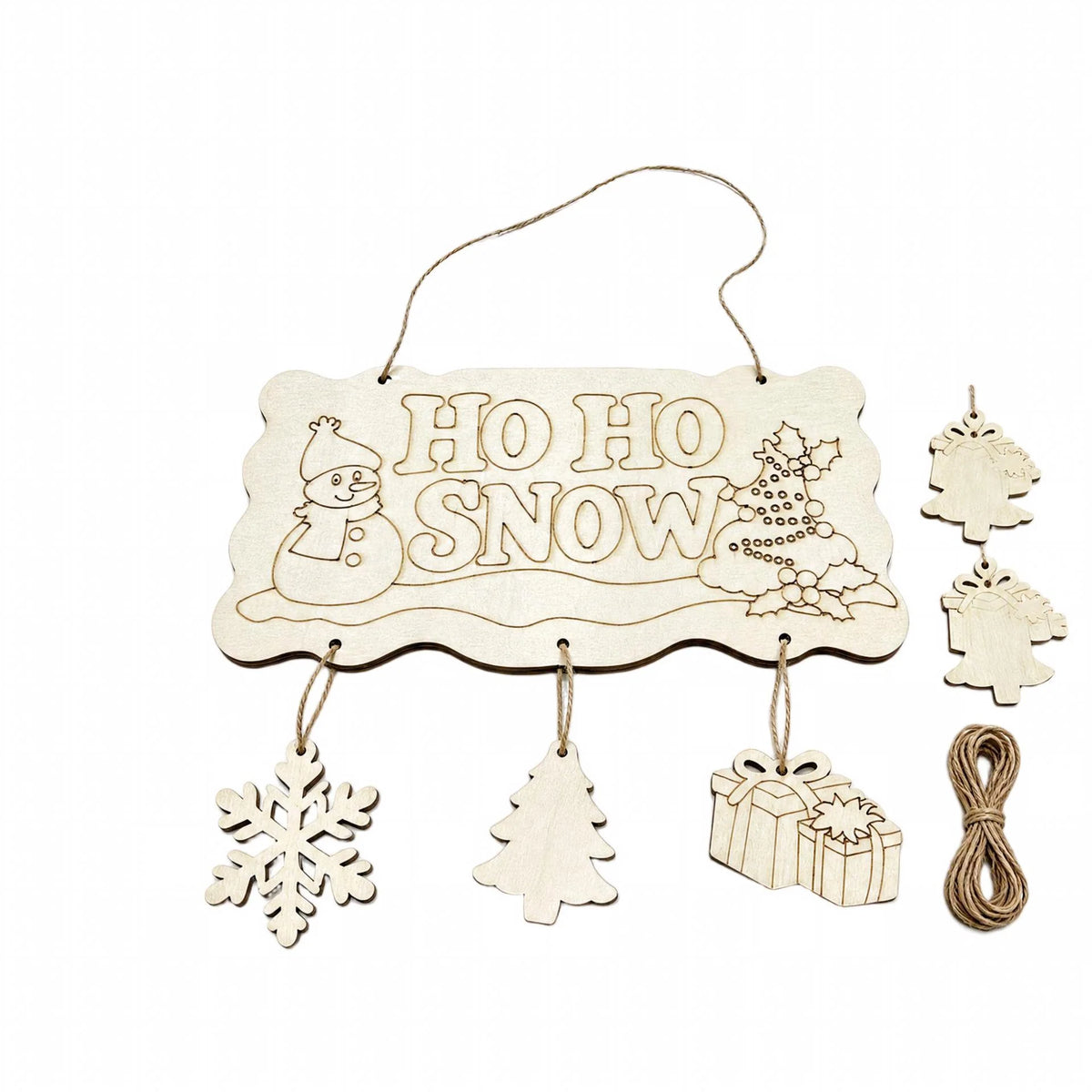 Wooden Christmas Sign Engraved Hanging String