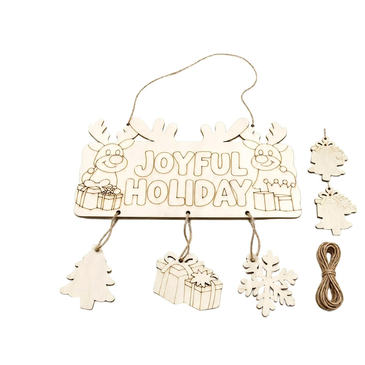 Wooden Christmas Sign Engraved Hanging String