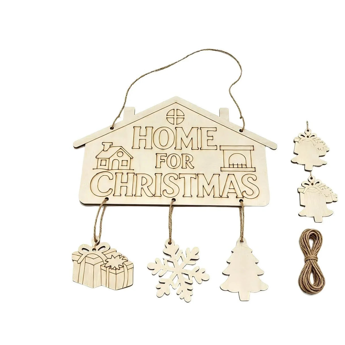 Wooden Christmas Sign Engraved Hanging String