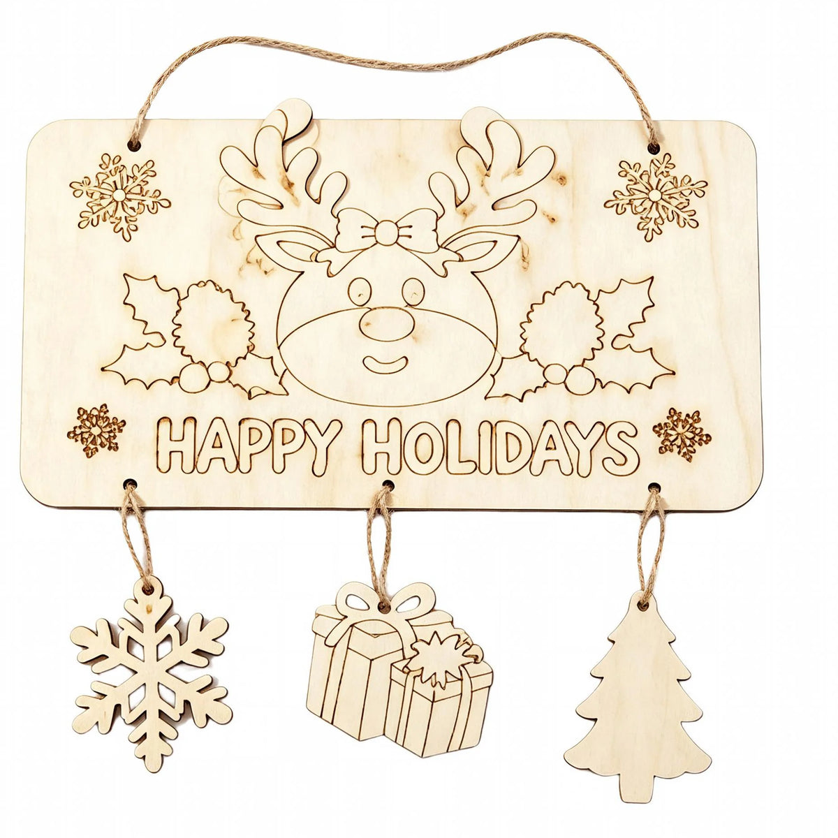 Wooden Christmas Sign Engraved Hanging String
