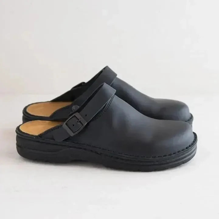 Wooden Clogs Slip-On Open Heel Anti-Slip Rubber Sole