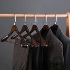 Wooden Clothes Hangers Curved Metal Hardware Set of 4
