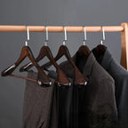 Wooden Clothes Hangers Curved Reinforced Metal Set of 4