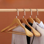 Wooden Clothes Hangers Curved Reinforced Metal Set of 4
