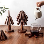 Wooden Coasters Tree-Shaped Holder Set of 3
