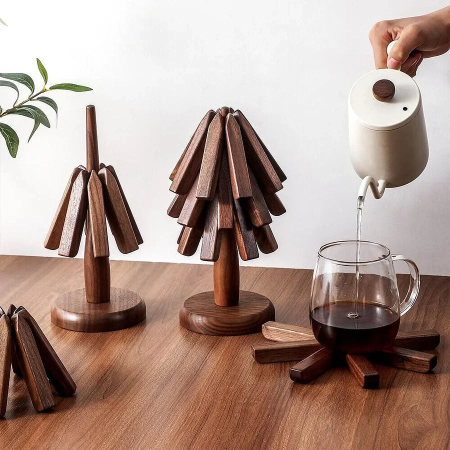 Wooden Coasters Tree-Shaped Holder Set of 3