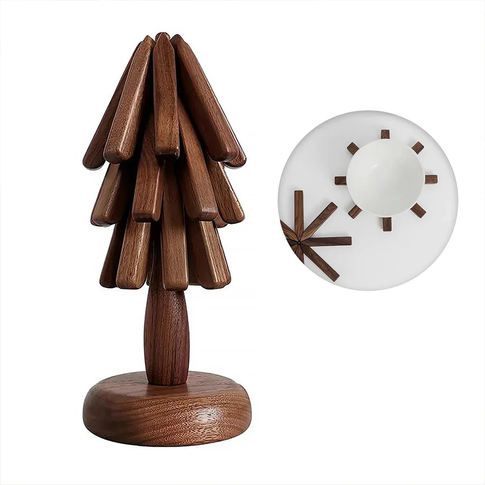 Wooden Coasters Tree-Shaped Holder Set of 3