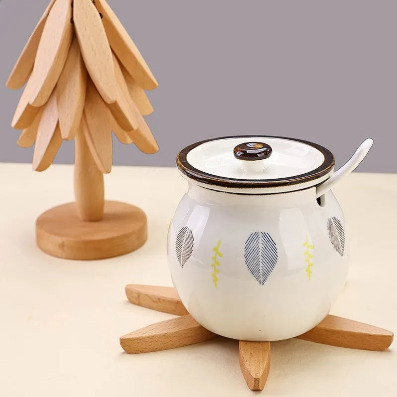 Wooden Coasters Tree-Shaped Holder Set of 3