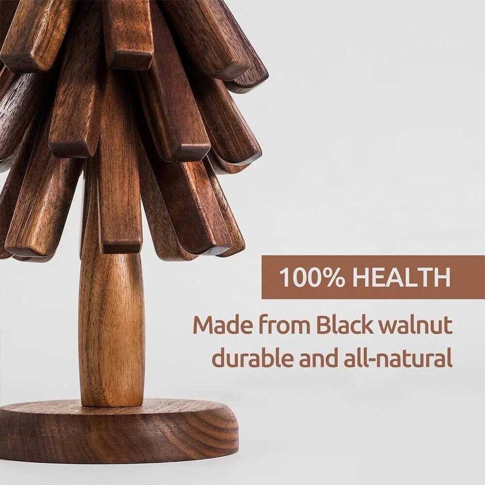 Wooden Coasters Tree-Shaped Holder Set of 3