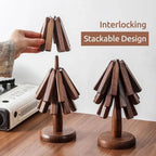 Wooden Coasters Tree-Shaped Holder Set of 3