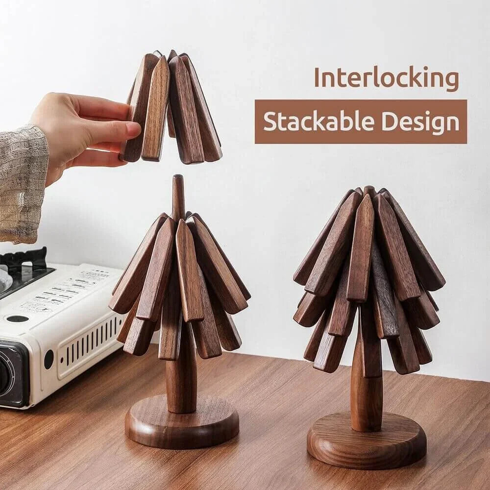 Wooden Coasters Tree-Shaped Holder Set of 3