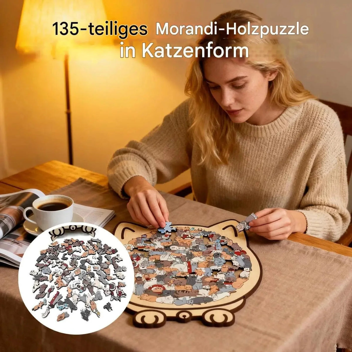 Wooden Puzzle Cat Silhouette 135 Pieces