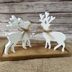 Wooden Reindeer Figurines Handcrafted Intricate Detailing & Neutral Finish