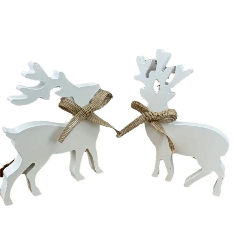 Wooden Reindeer Figurines Handcrafted Intricate Detailing & Neutral Finish