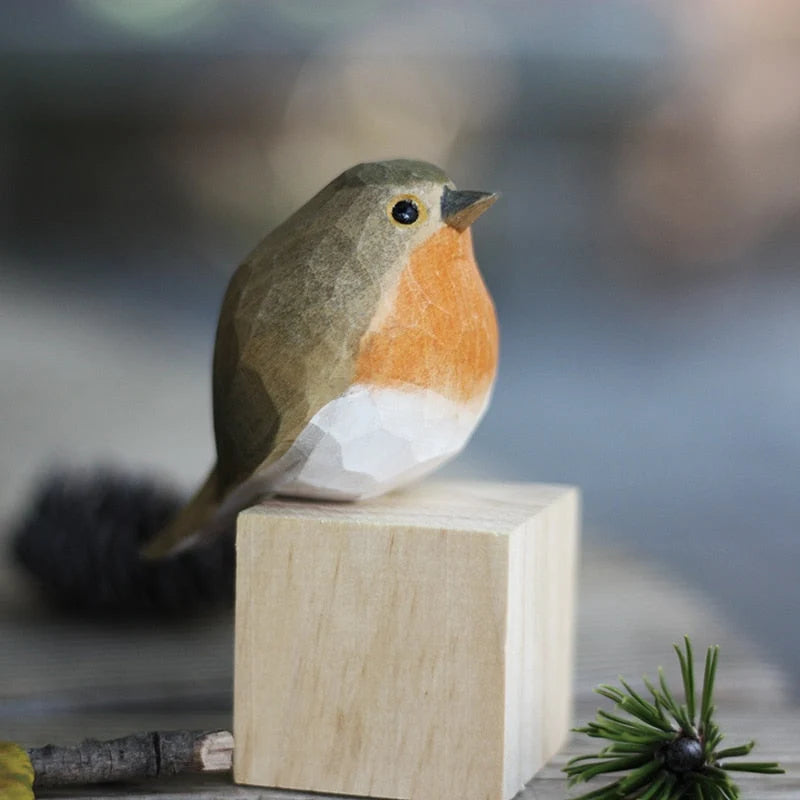 Wooden Robin Figurine Hand-Carved Sustainably Sourced Wood