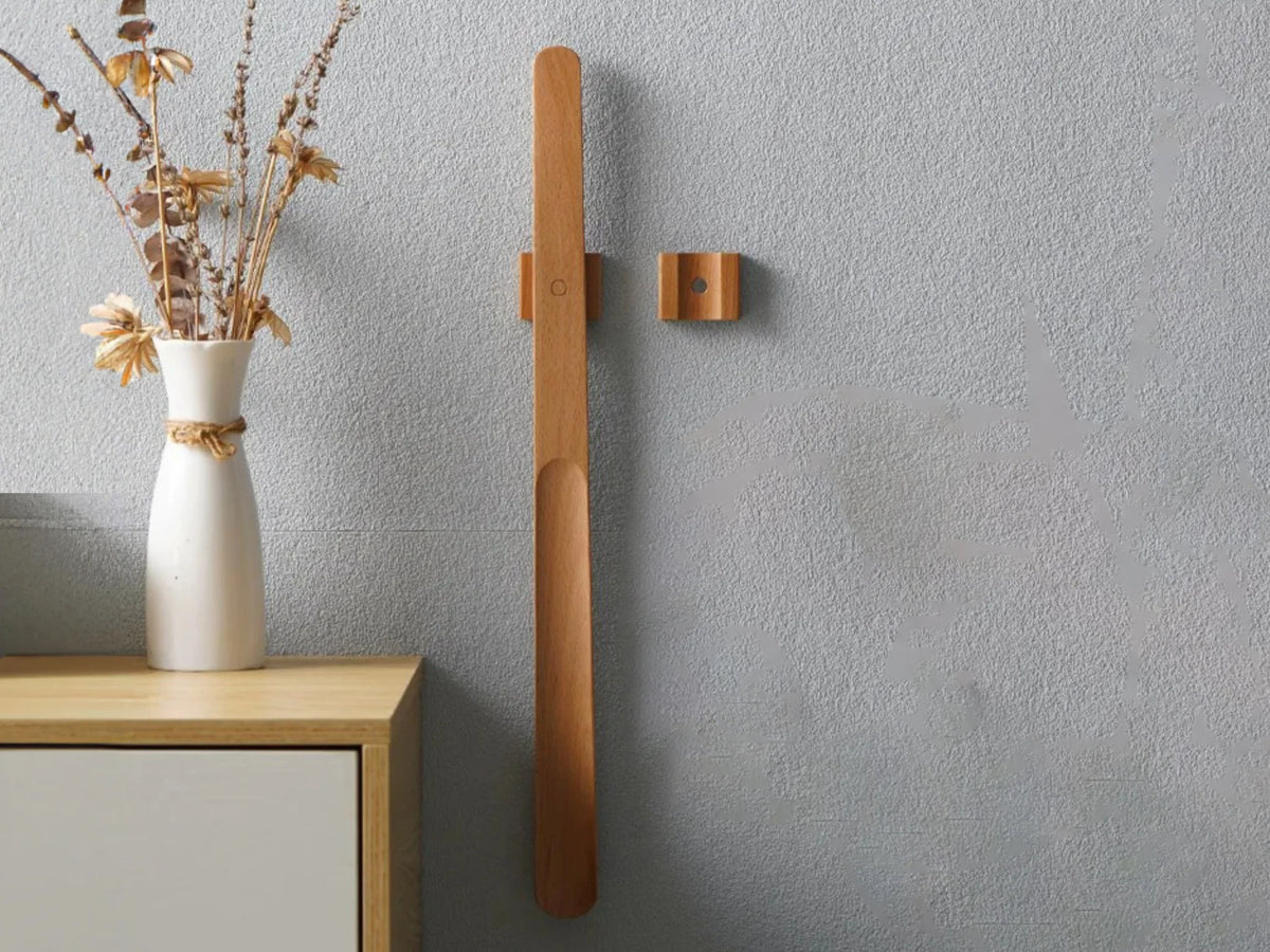 Wooden Shoehorn Extra-Long Handle Magnetic Holder