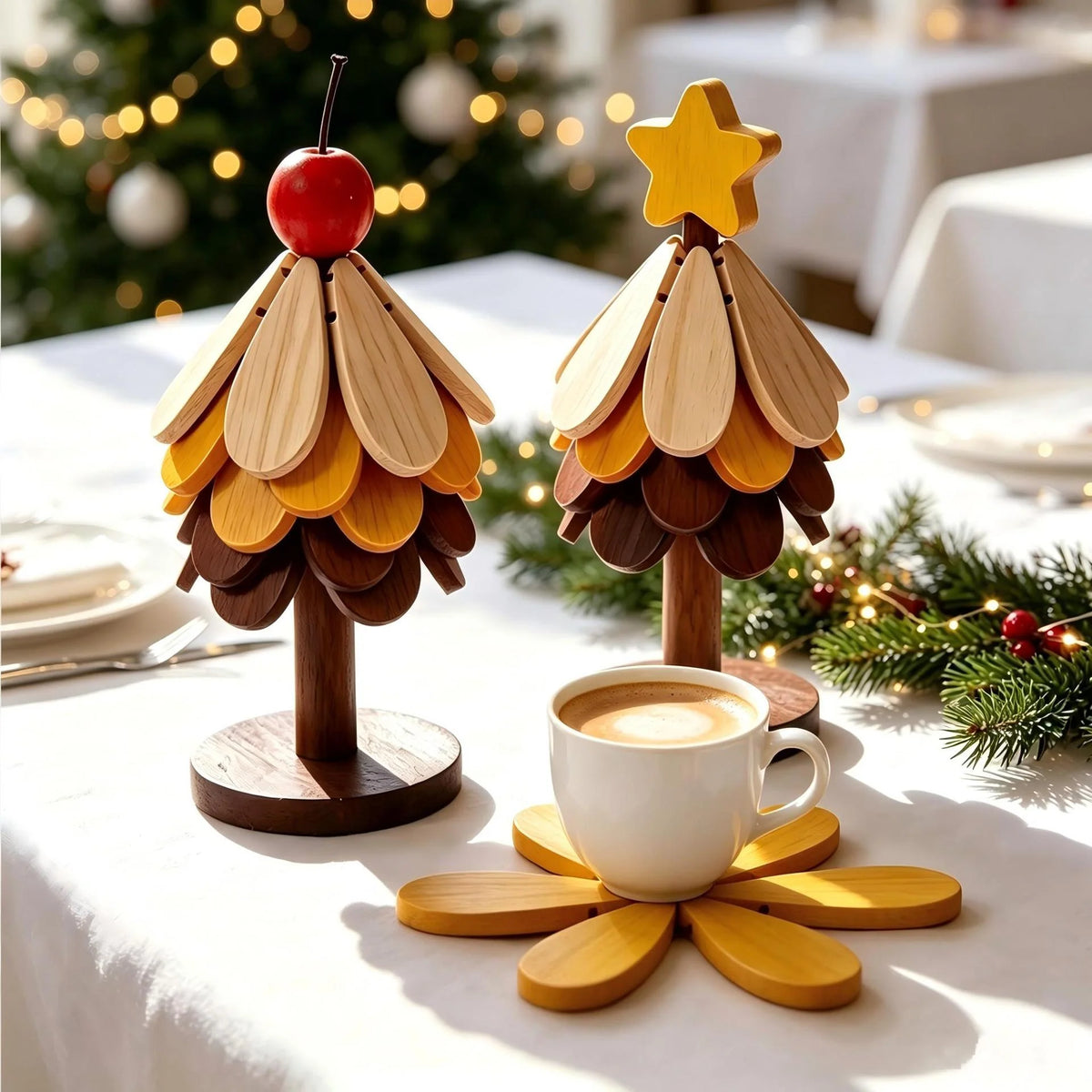 Wooden Tree Figure Sustainable Wood Colorful Leaves