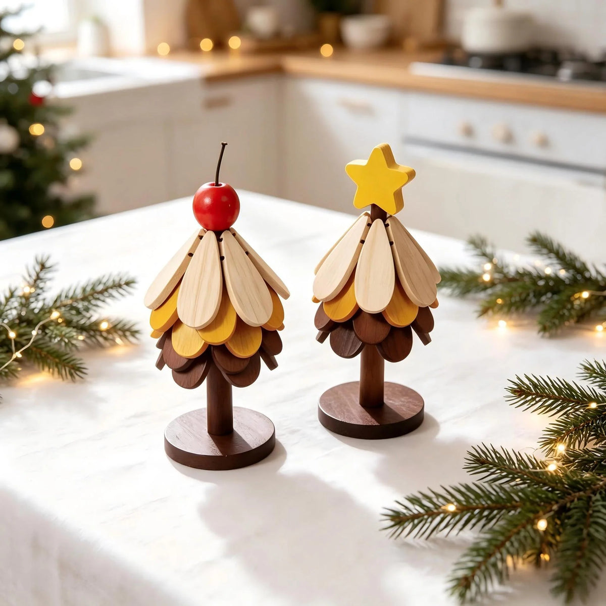Wooden Tree Figure Sustainable Wood Colorful Leaves