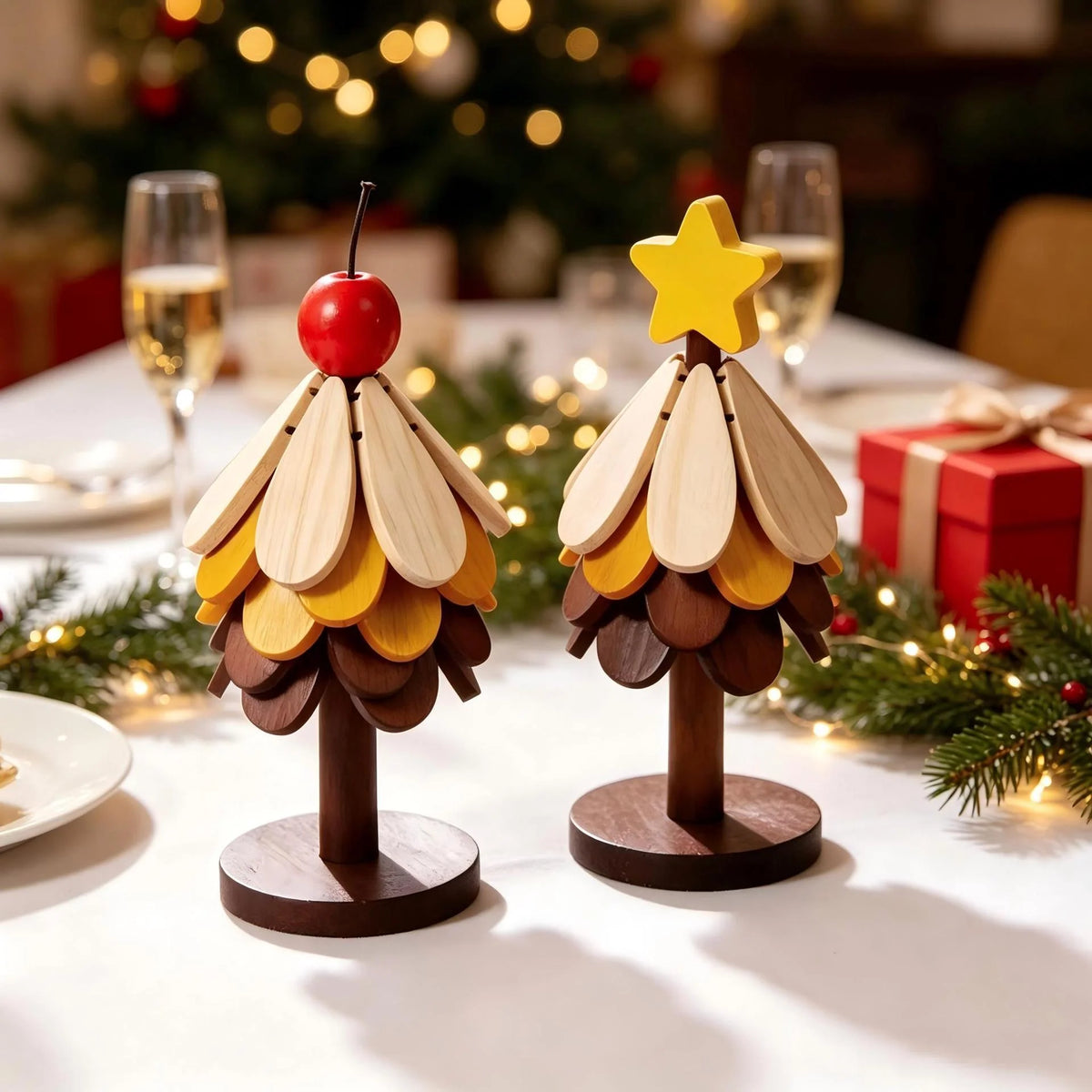 Wooden Tree Figure Sustainable Wood Colorful Leaves