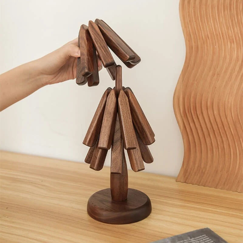 Wooden Trivet Walnut Modular Tree Set Of 3