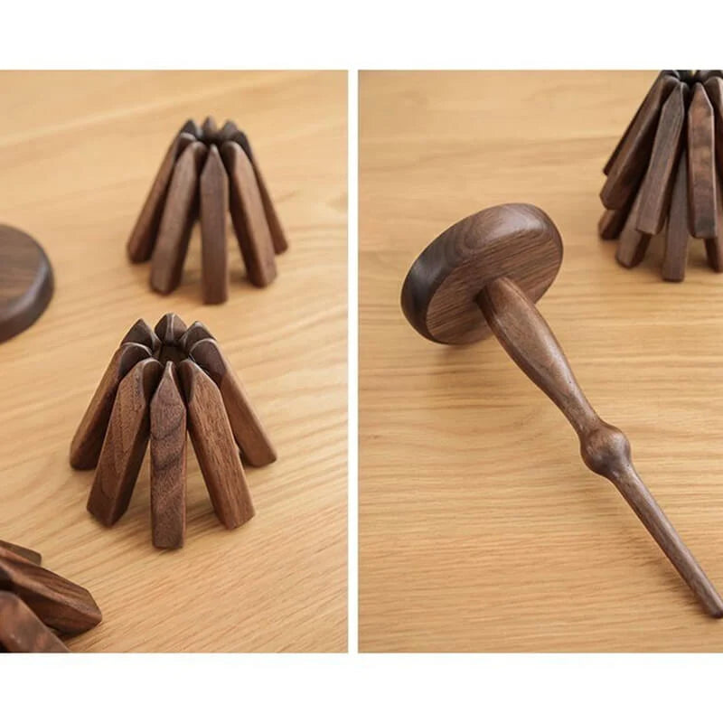 Wooden Trivet Walnut Modular Tree Set Of 3