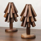 Wooden Trivet Walnut Modular Tree Set Of 3