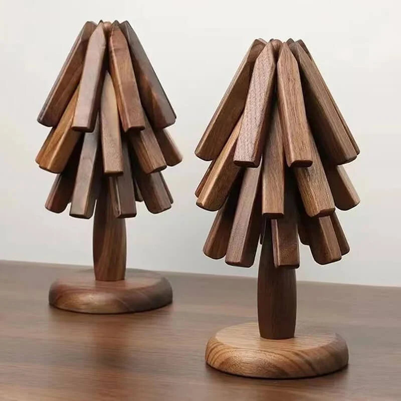 Wooden Trivet Walnut Modular Tree Set Of 3