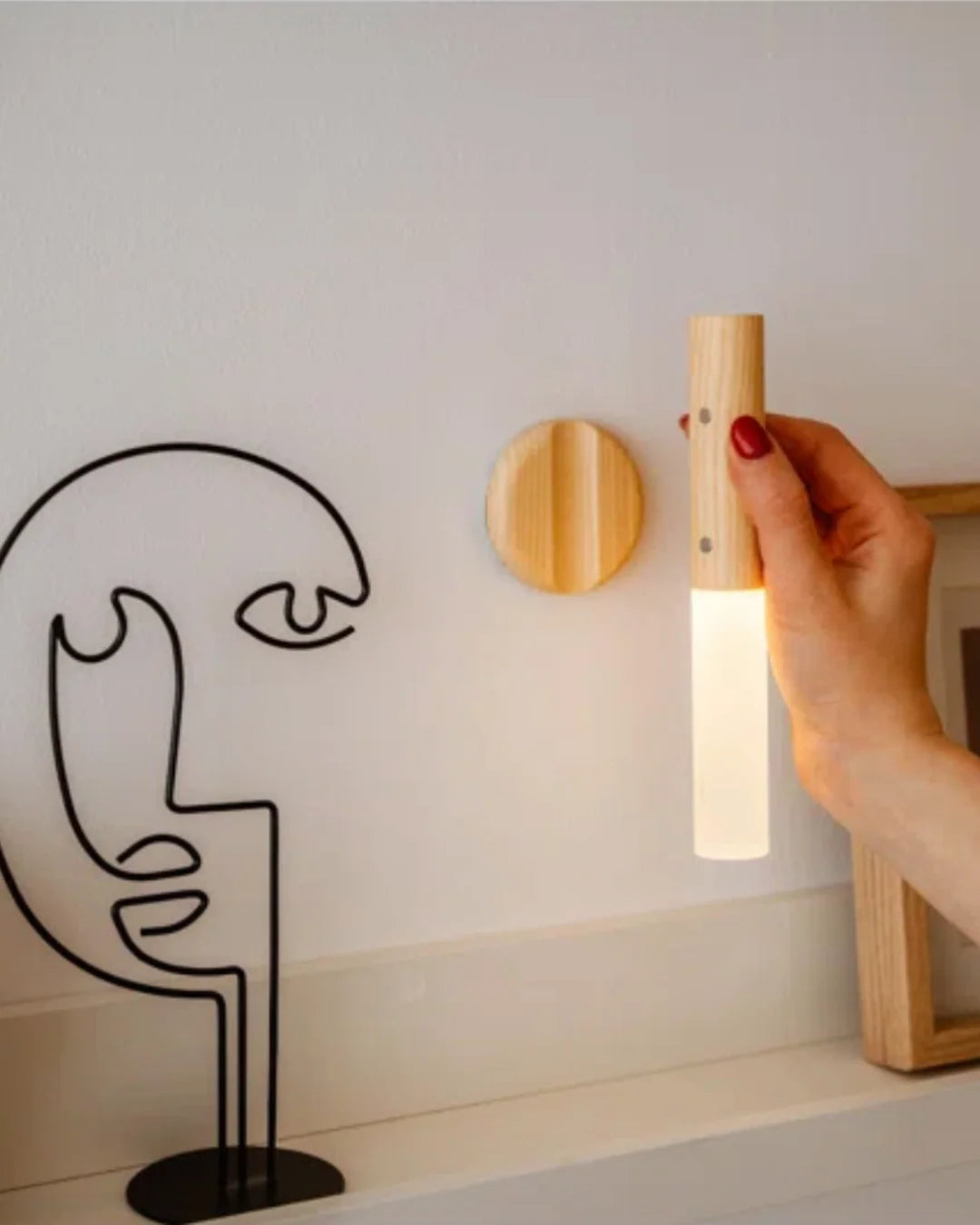 Wooden Wall Lamp Motion Sensor USB Rechargeable Magnetic Mount