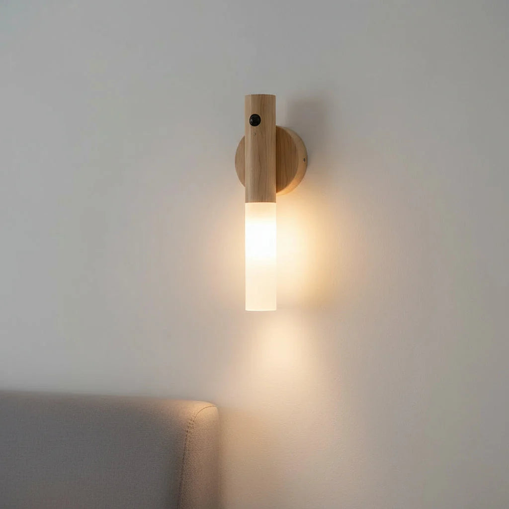 Wooden Wall Lamp Motion Sensor USB Rechargeable Magnetic Mount