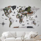 Wooden World Map Wall Art Multi-Layer Engraved