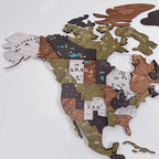 Wooden World Map Wall Art Multi-Layer Engraved
