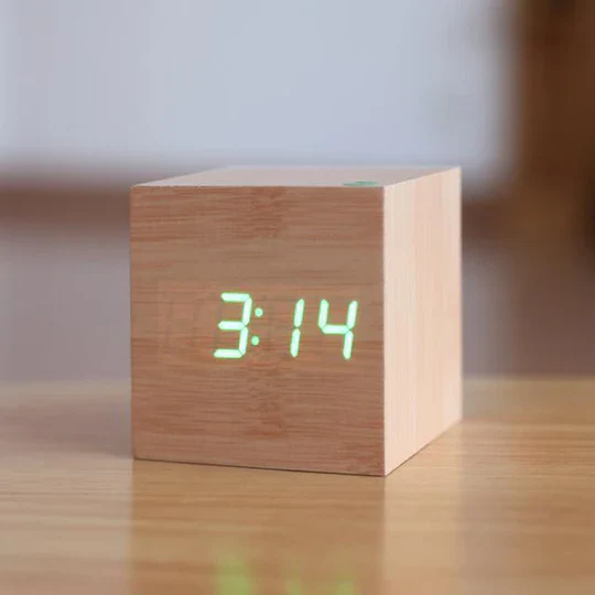 Woodgrain Hidden LED Desk Clock (USB/Battery Powered)