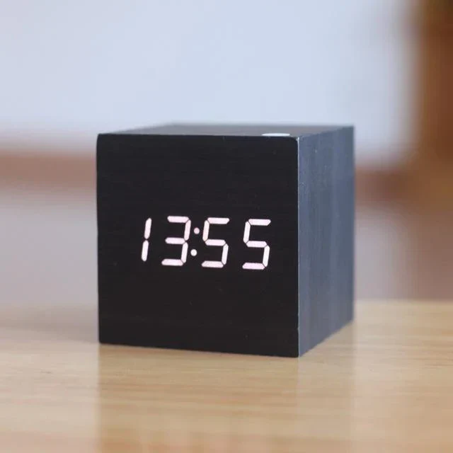 Woodgrain Hidden LED Desk Clock (USB/Battery Powered)