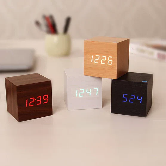 Woodgrain Hidden LED Desk Clock (USB/Battery Powered)