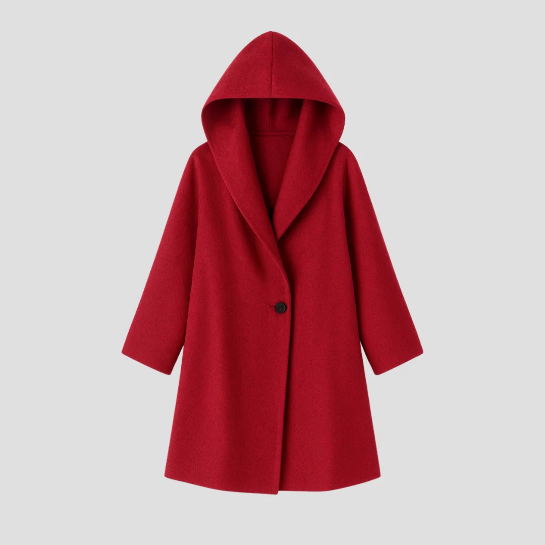 Wool Coat Hooded Loose Fit Side Pockets