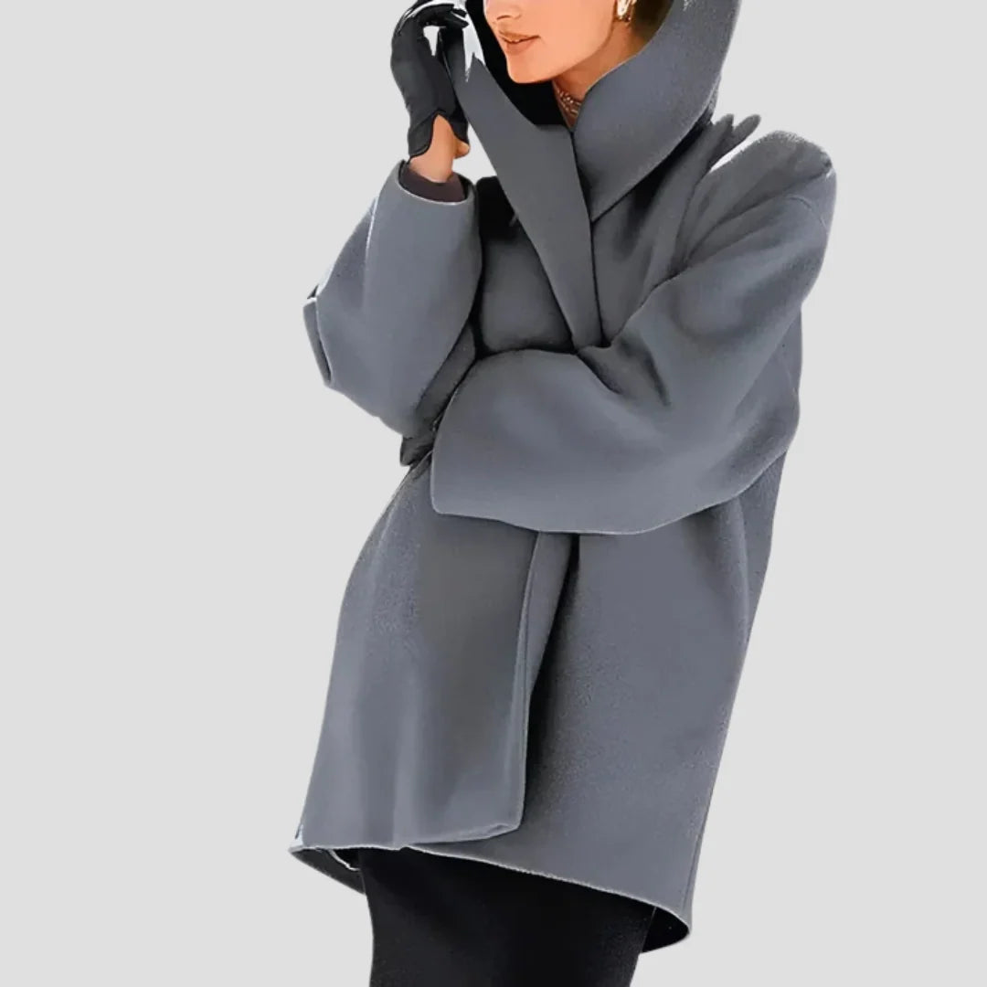Wool Coat Hooded Loose Fit Side Pockets