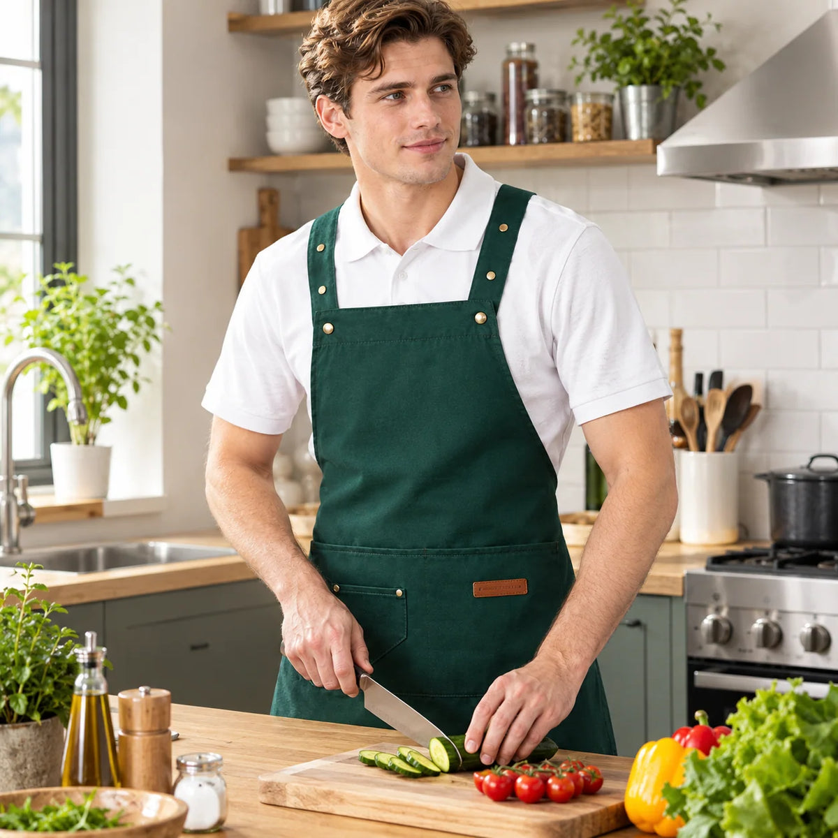 Work Apron Carpenter-Style Multi-Pocket Adjustable Fit