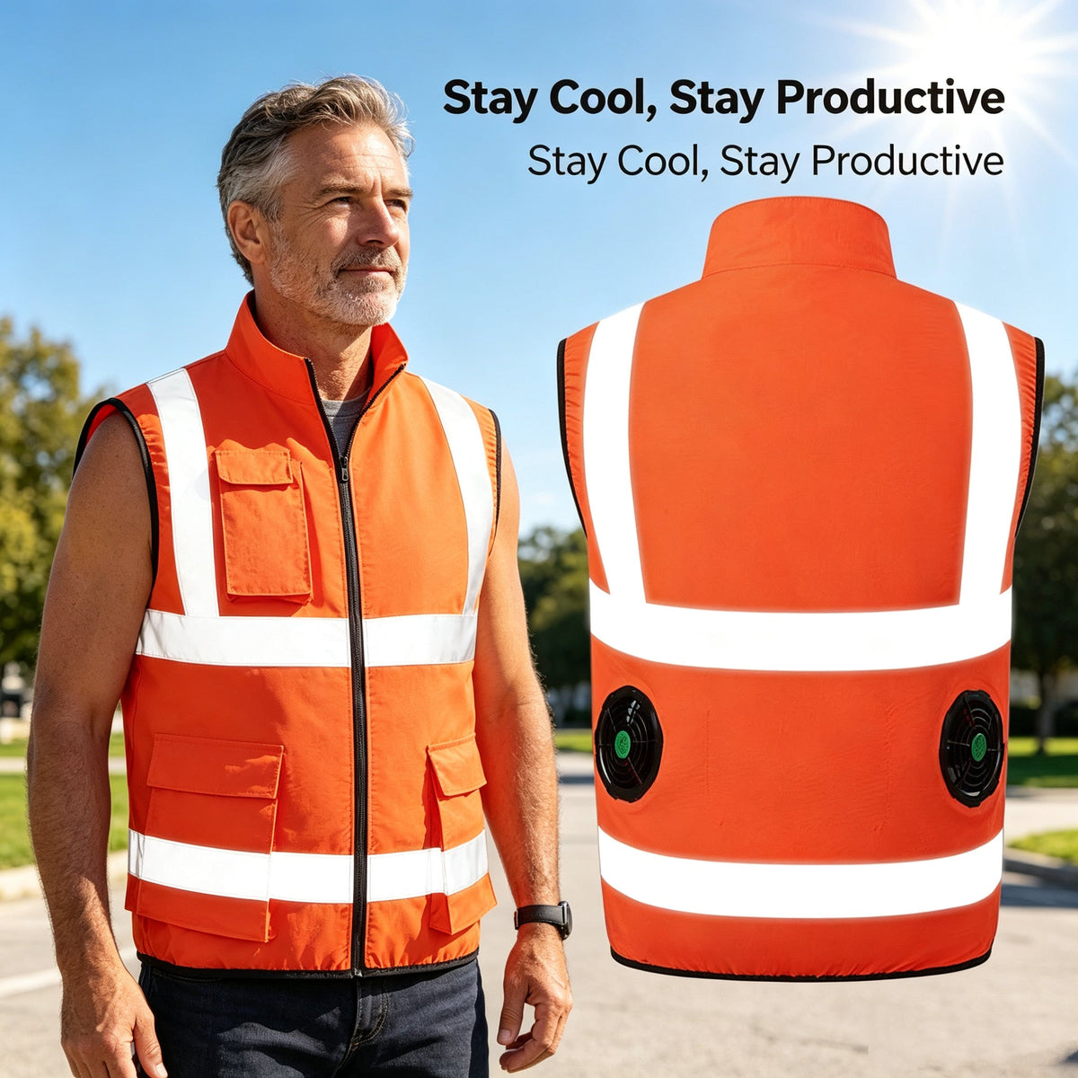 Work Cooling Vest Built-In Fans & 48H Battery