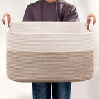Woven Cotton Basket Sturdy Handles & Stable Base