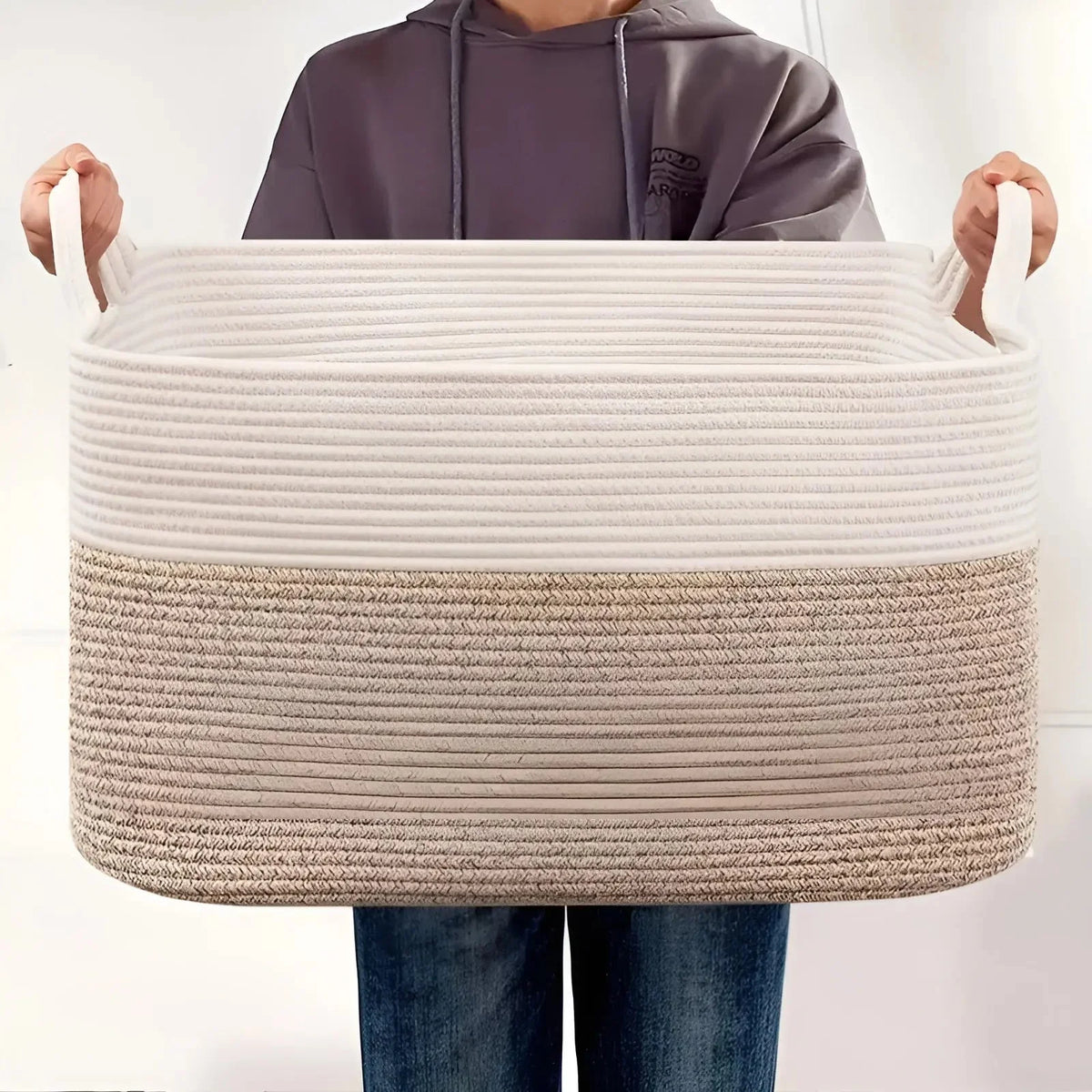 Woven Cotton Basket Sturdy Handles & Stable Base
