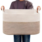Woven Cotton Basket Sturdy Handles & Stable Base