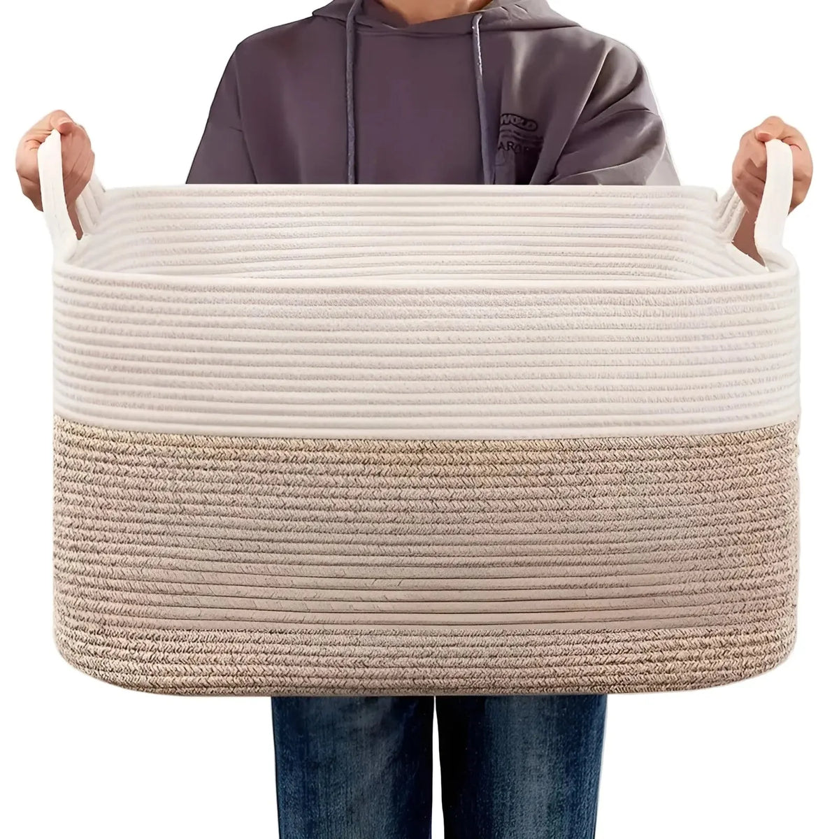 Woven Cotton Basket Sturdy Handles & Stable Base