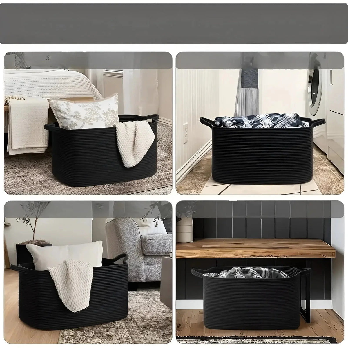Woven Cotton Basket Sturdy Handles & Stable Base