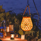 Woven Lantern Solar-Powered USB-C Rechargeable Dusk-To-Dawn Sensor